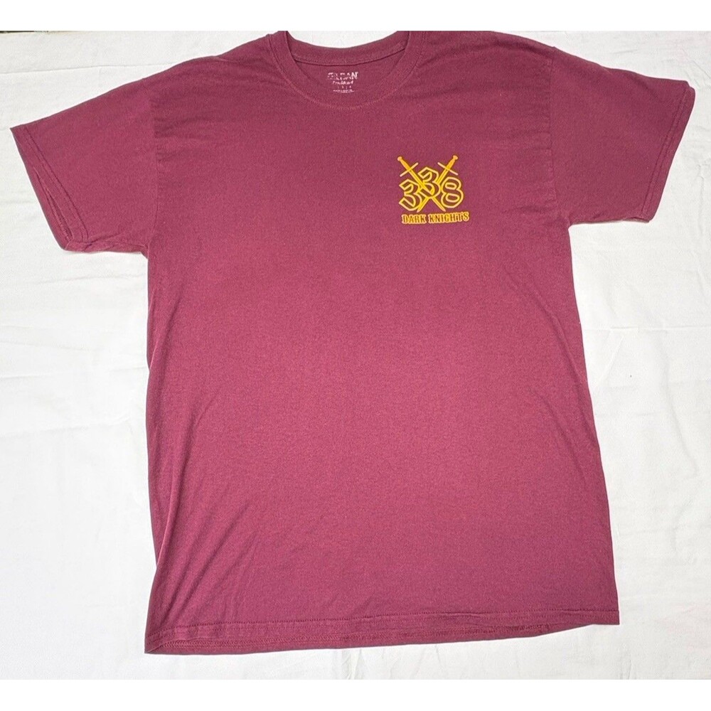 338 Dark Knights Maroon Graphic T Shirt Adult XL Gildan Cotton Knight Back Print